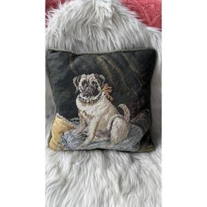 Decorative Needlepoint Pillow with Pug Design